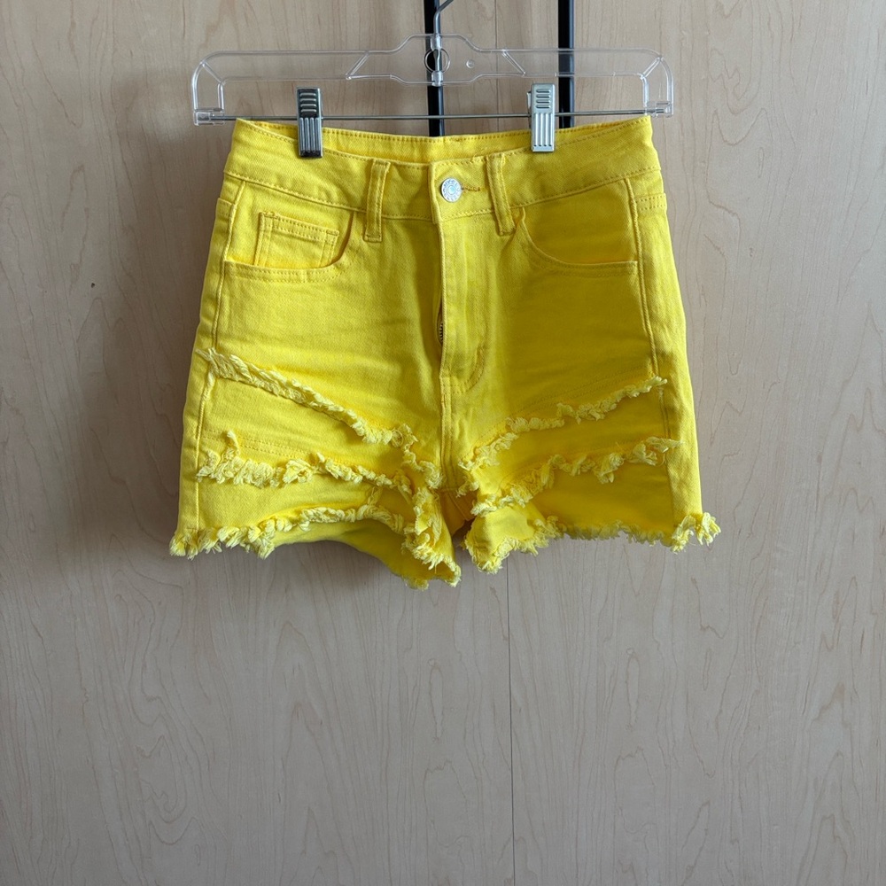Yellow Distressed Denim Shorts